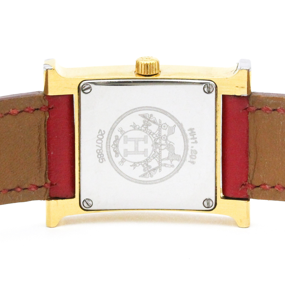 HERMES H Watch Gold Plated Leather Quartz Ladies Watch HH1.201 - Picture 6 of 8